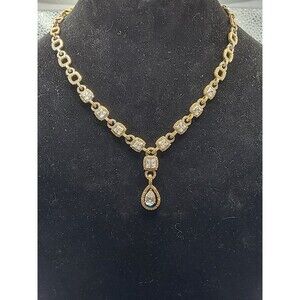 Judith Ripka Signed 925 Cz Encrusted Rare Drop Pendant Necklace, Vintage 14k Plt